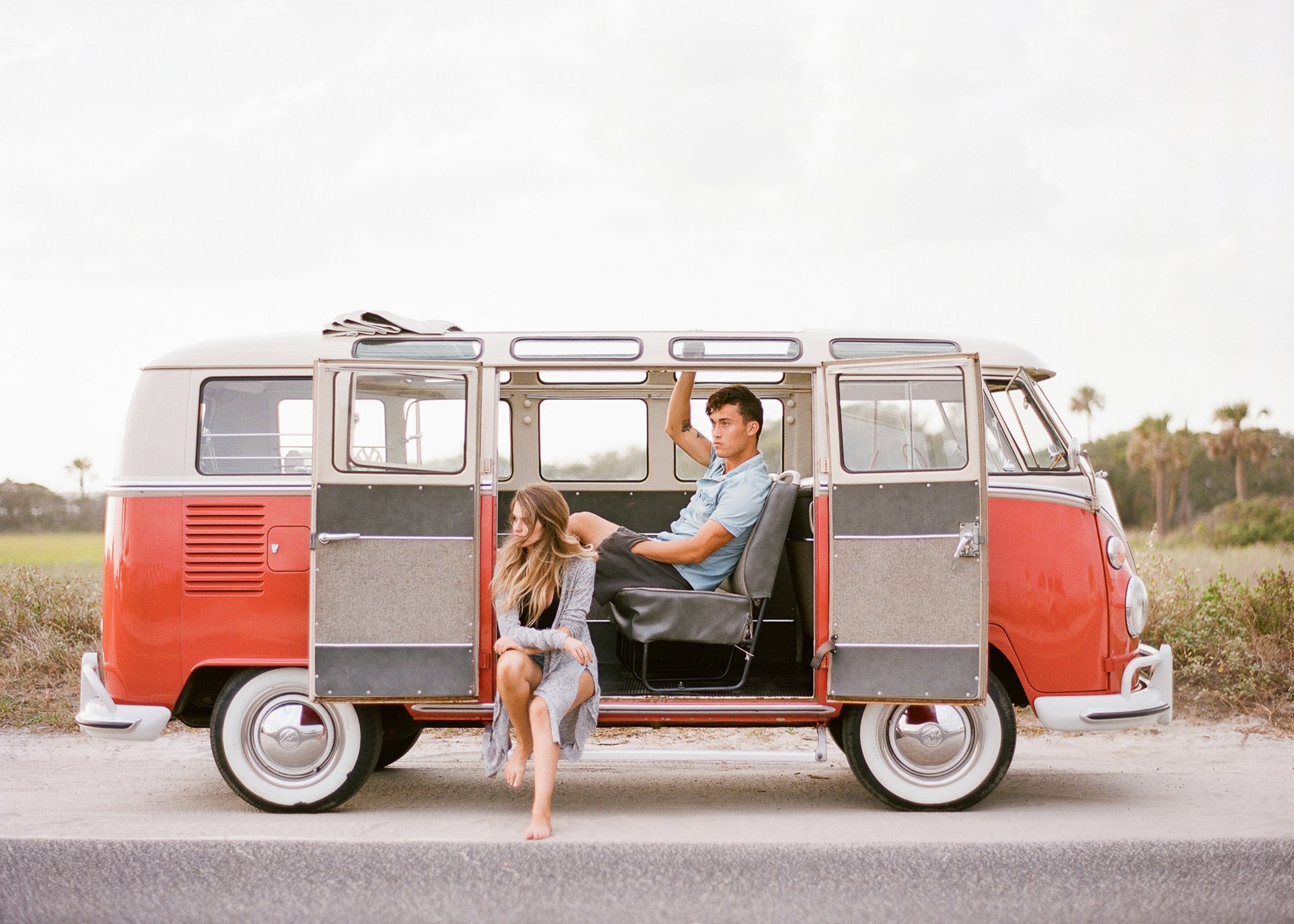 Summer themed shot of couple at the beach. Shot by Clay Austin on Kodak Portra 400 film stock